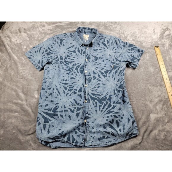 Quiksilver Mens Large Blue Floral Short Sleeve Button Front Hawaiian Shirt - Picture 1 of 7